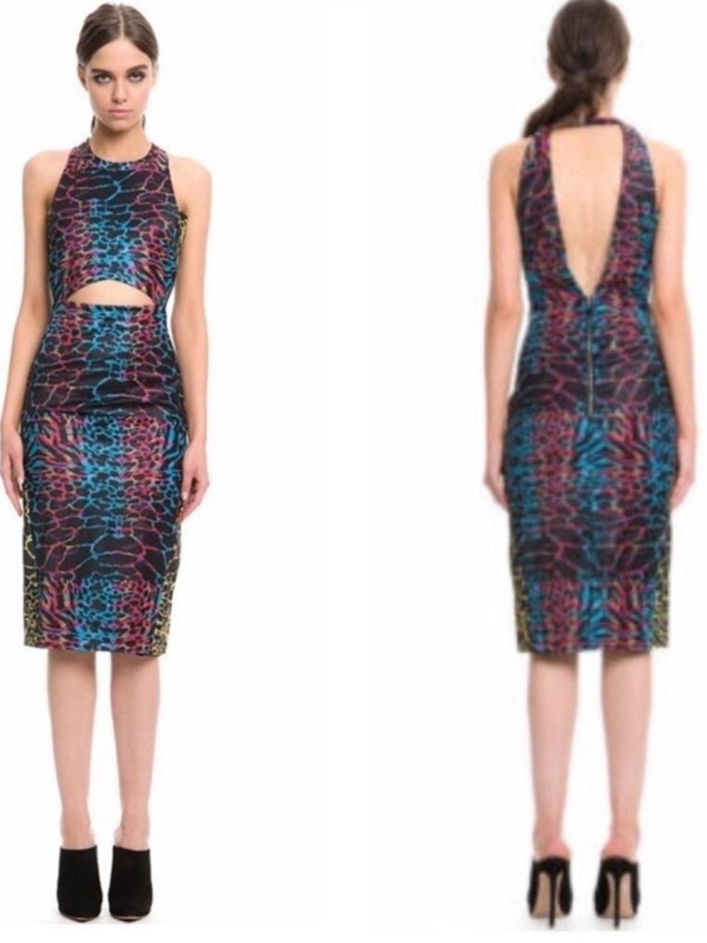 Premonition Abstract Cutout Sleeveless Open Back Sheath Cocktail Dress Size 6